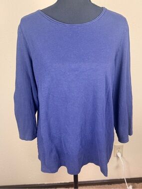 Eileen Fisher Indigo Blue Knit Top 100% Organic Cotton Boho Casual Career